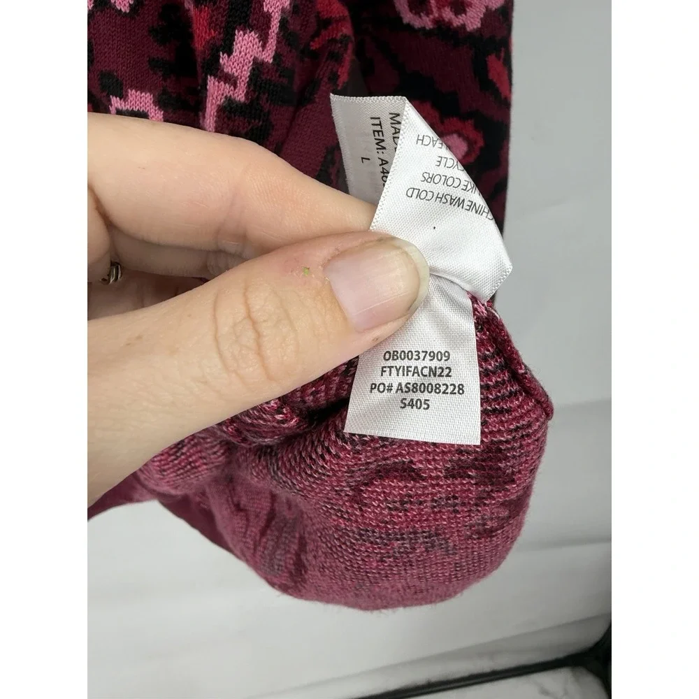Appleseeds Floral Button Front Sweater Women L Burgundy Whimsigoth Cardigan